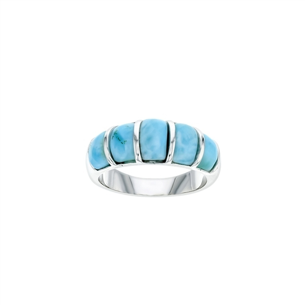 925 Sterling Silver Larimar 5 Stone Ring 4.8 gm